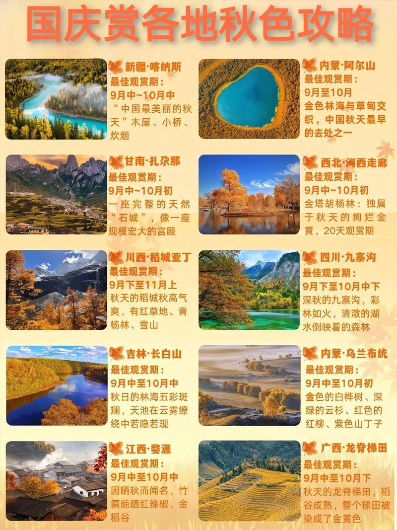 國(guó)慶賞秋好去處國(guó)慶節(jié)是中國(guó)的重要節(jié)日，此時(shí)正值秋季，天氣宜人，是賞秋的好時(shí)機(jī)。以下是一些國(guó)慶賞秋的好去處